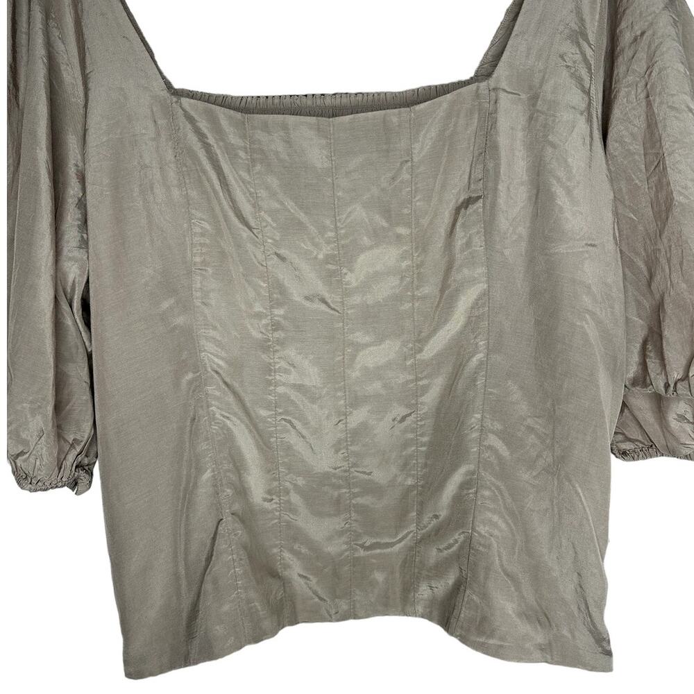 NWT Abercrombie & Fitch Tan Ruched Back Puff Sleeve Crop Top Blouse Size XL - Picture 7 of 9